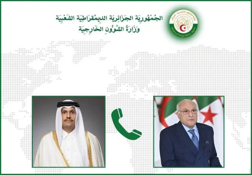 Attaf recibe una llamada telefónica del primer ministro y ministro de Asuntos Exteriores del Estado de Qatar